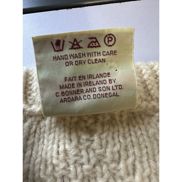 Bonner Ireland Fishermens 100% Wool Ivory Hand Knit Cable Knit Sweater No Sz Tag - Picture 5 of 6